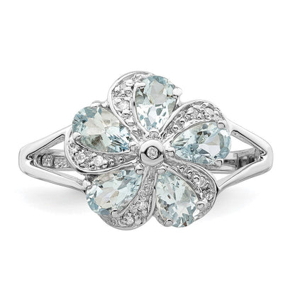 Sterlingsilber Rhodium Aquamarin Diamant Ring