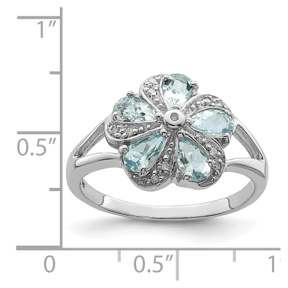 Sterlingsilber Rhodium Aquamarin Diamant Ring