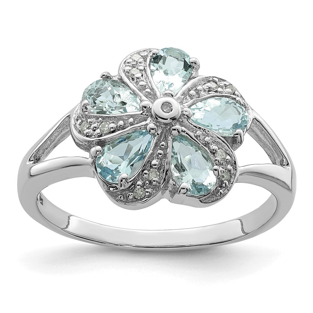Sterlingsilber Rhodium Aquamarin Diamant Ring