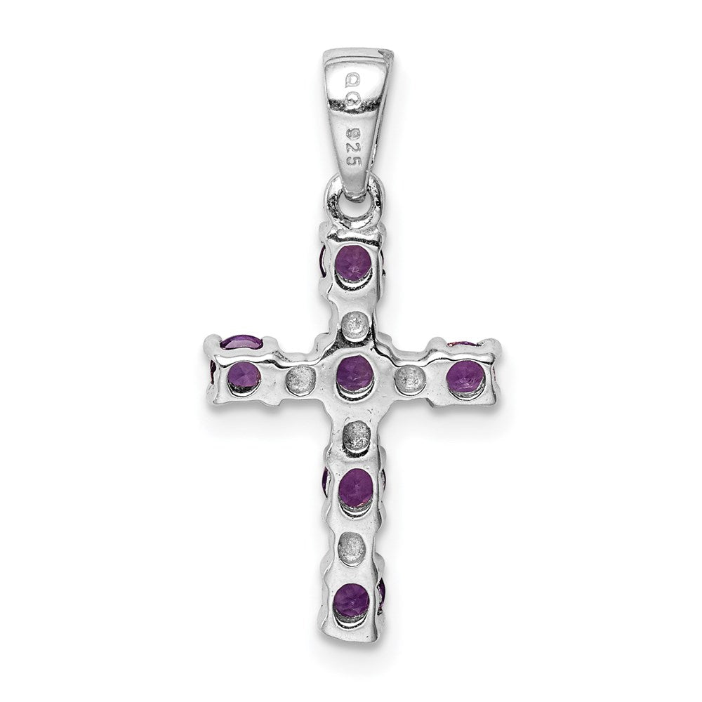 Sterlingsilber Rhodiniert Amethyst und Diamant Akzente Kreuz Anhänger
