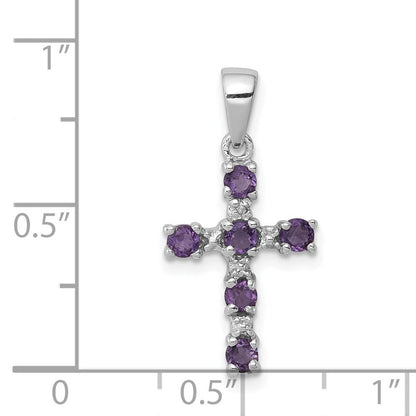 Sterlingsilber Rhodiniert Amethyst und Diamant Akzente Kreuz Anhänger