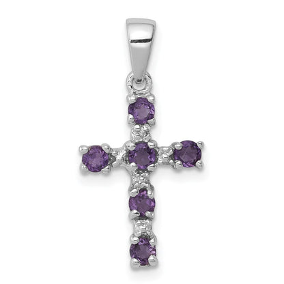 Sterlingsilber Rhodiniert Amethyst und Diamant Akzente Kreuz Anhänger