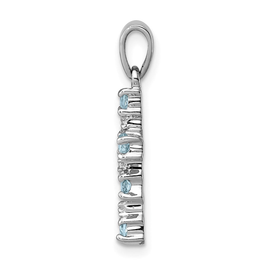 Sterlingsilber Rhodium Lt Sw Blautopas Kreuz & Diamant Akzente Anhänger