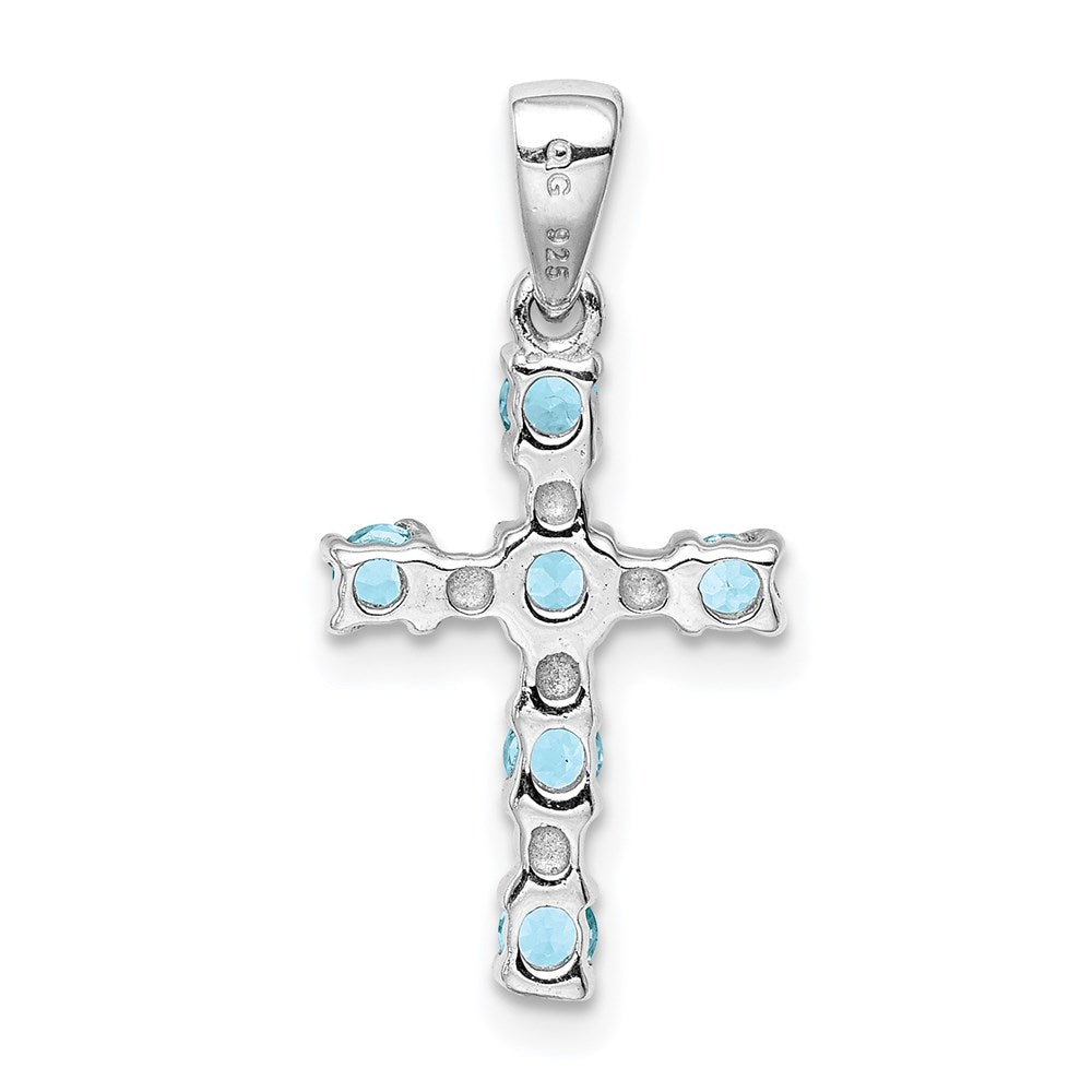 Sterlingsilber Rhodium Lt Sw Blautopas Kreuz & Diamant Akzente Anhänger