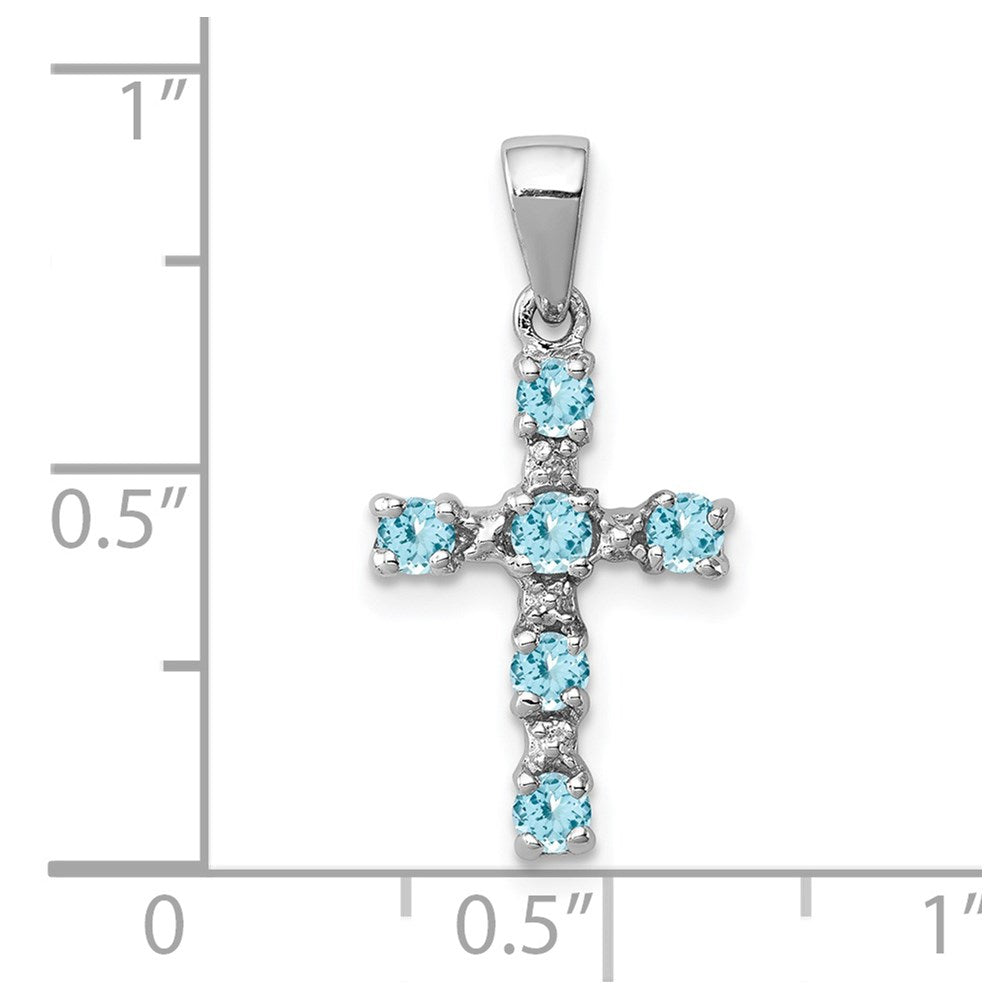 Sterlingsilber Rhodium Lt Sw Blautopas Kreuz & Diamant Akzente Anhänger