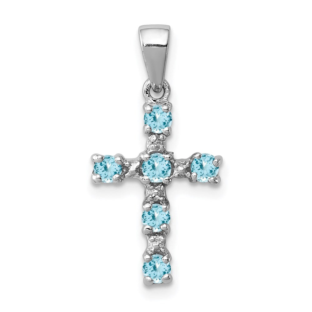 Sterlingsilber Rhodium Lt Sw Blautopas Kreuz & Diamant Akzente Anhänger