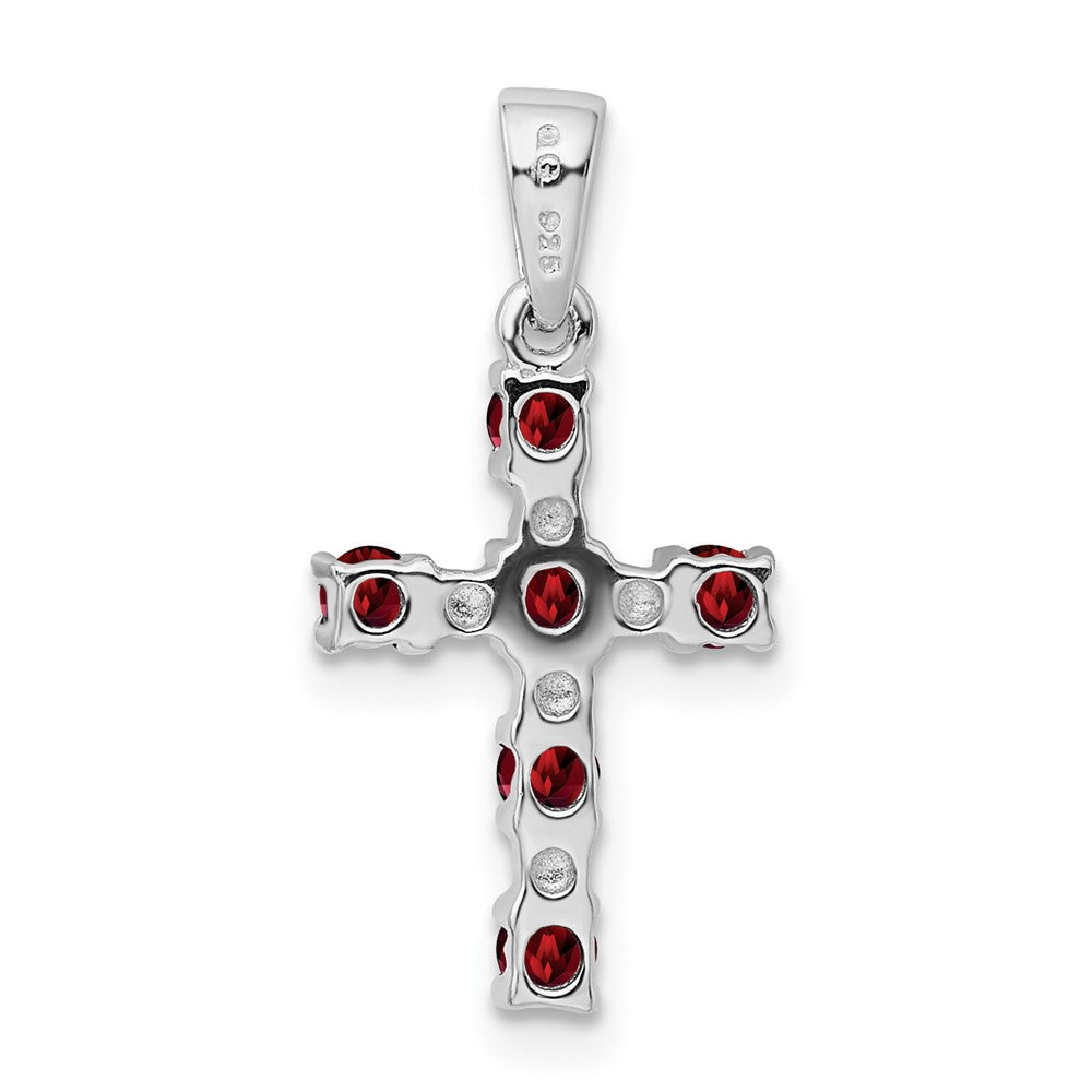 Sterlingsilber Rhodiniert Granat & Diamant Akzente Kreuz Anhänger