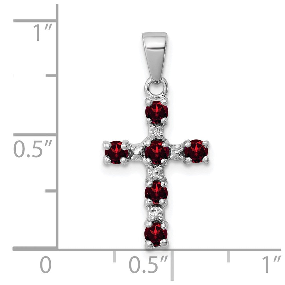 Sterlingsilber Rhodiniert Granat & Diamant Akzente Kreuz Anhänger