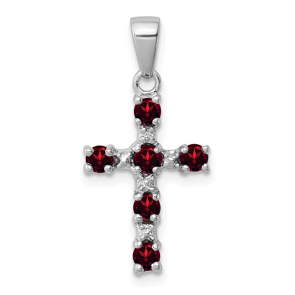 Sterlingsilber Rhodiniert Granat & Diamant Akzente Kreuz Anhänger