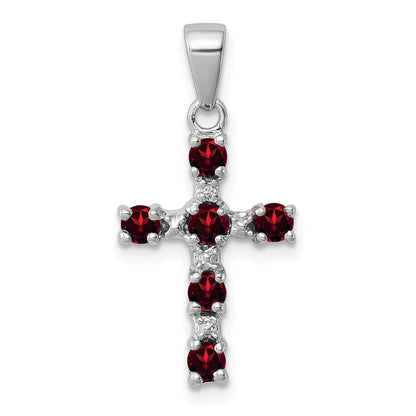 Sterlingsilber Rhodiniert Granat & Diamant Akzente Kreuz Anhänger