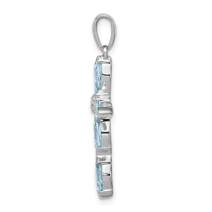 Sterlingsilber Rhodium Lt Sw Blautopas Kreuz & Diamant Anhänger