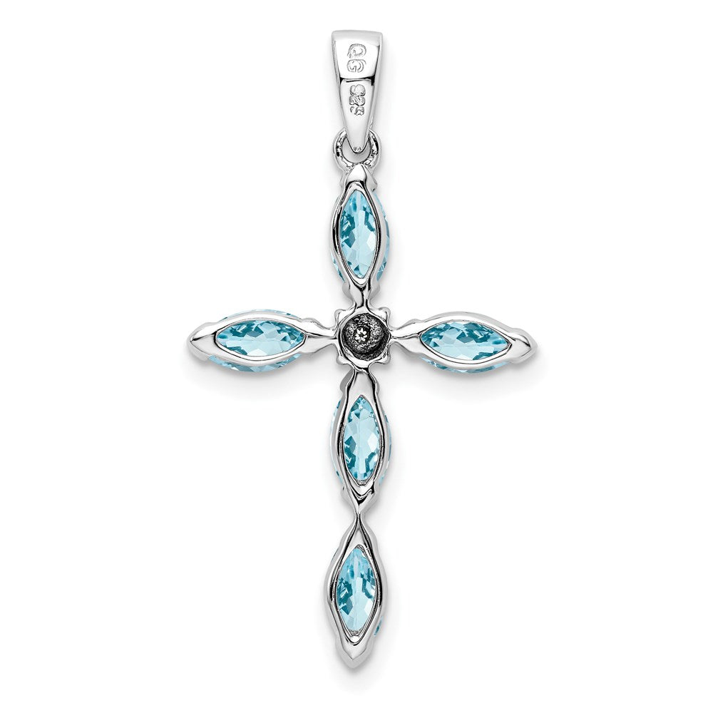 Sterlingsilber Rhodium Lt Sw Blautopas Kreuz & Diamant Anhänger