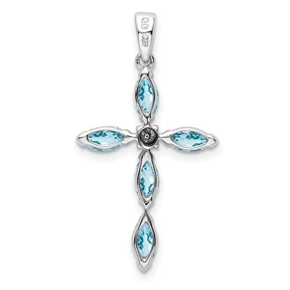 Sterlingsilber Rhodium Lt Sw Blautopas Kreuz & Diamant Anhänger