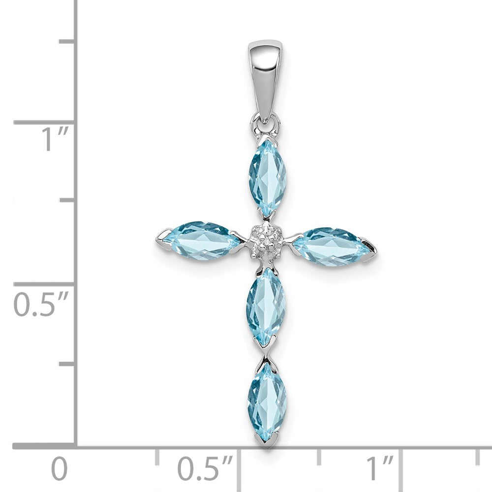 Sterlingsilber Rhodium Lt Sw Blautopas Kreuz & Diamant Anhänger