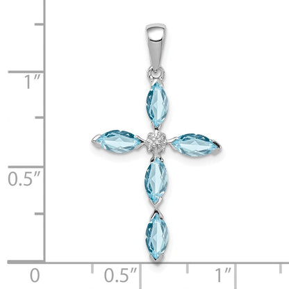 Sterlingsilber Rhodium Lt Sw Blautopas Kreuz & Diamant Anhänger