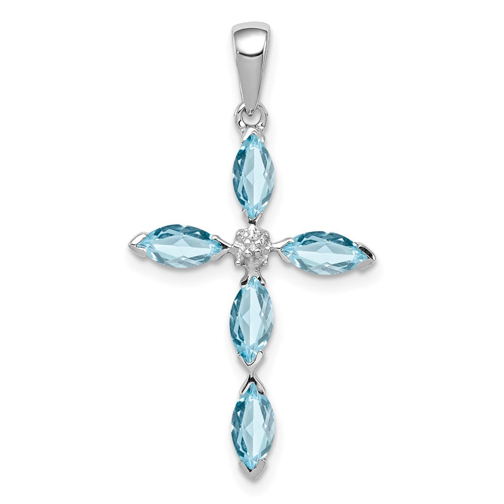 Sterlingsilber Rhodium Lt Sw Blautopas Kreuz & Diamant Anhänger