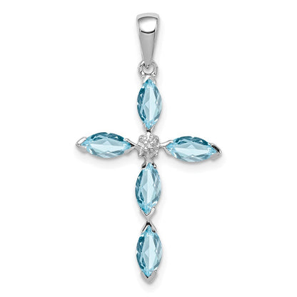 Sterlingsilber Rhodium Lt Sw Blautopas Kreuz & Diamant Anhänger
