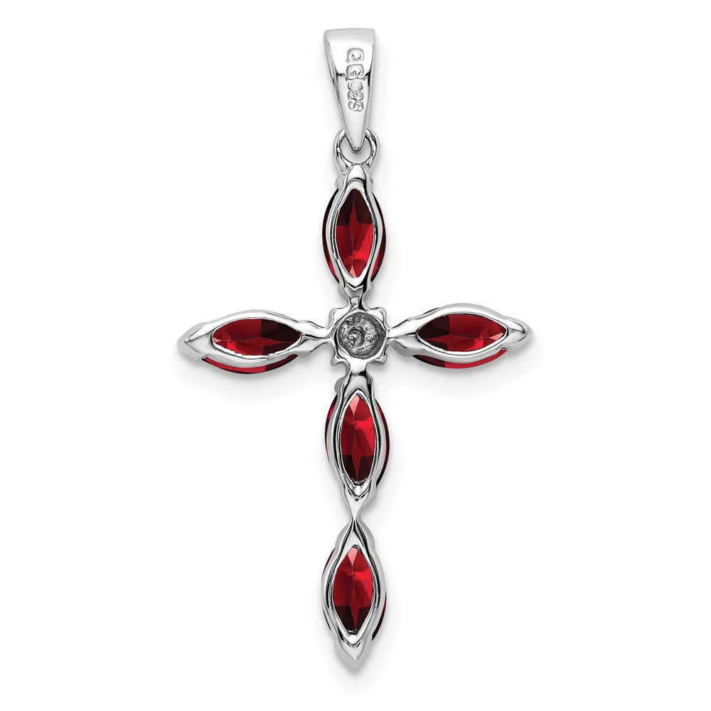Sterlingsilber Rhodium Granat & Diamant Kreuz Anhänger