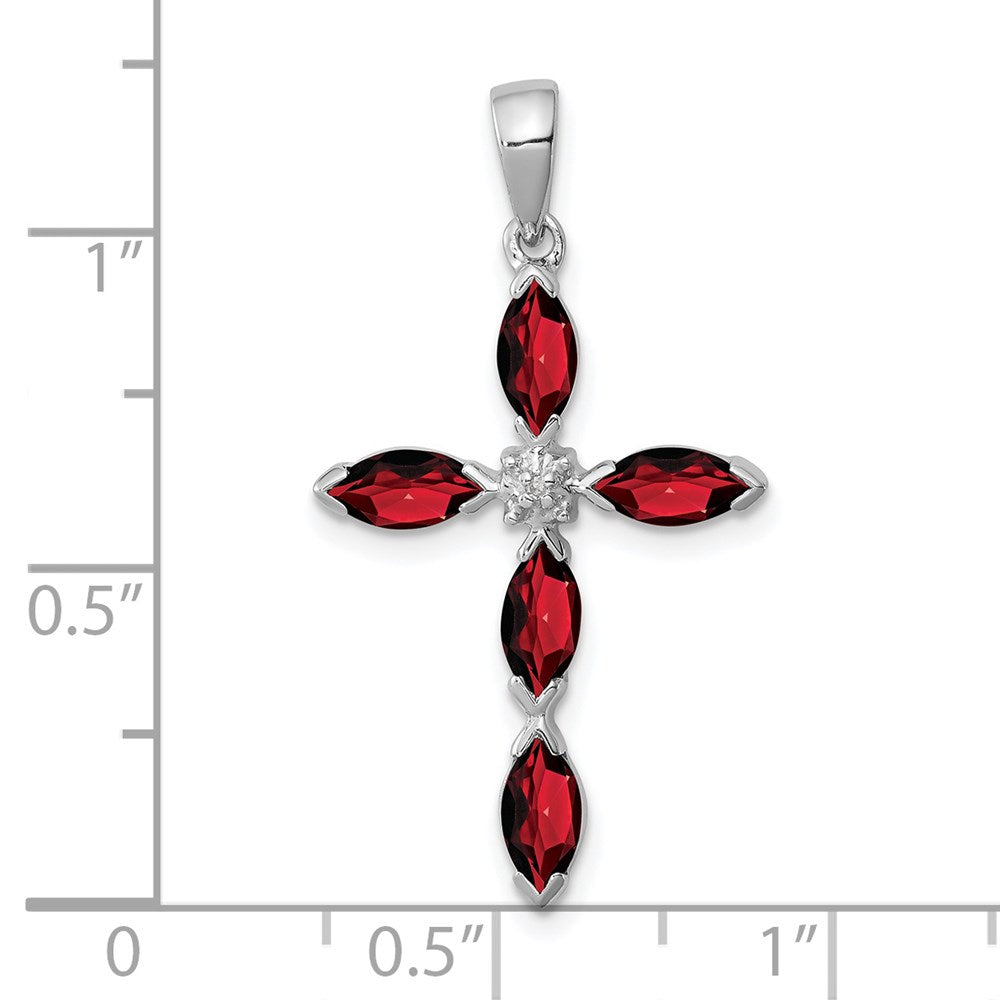 Sterlingsilber Rhodium Granat & Diamant Kreuz Anhänger