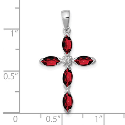 Sterlingsilber Rhodium Granat & Diamant Kreuz Anhänger
