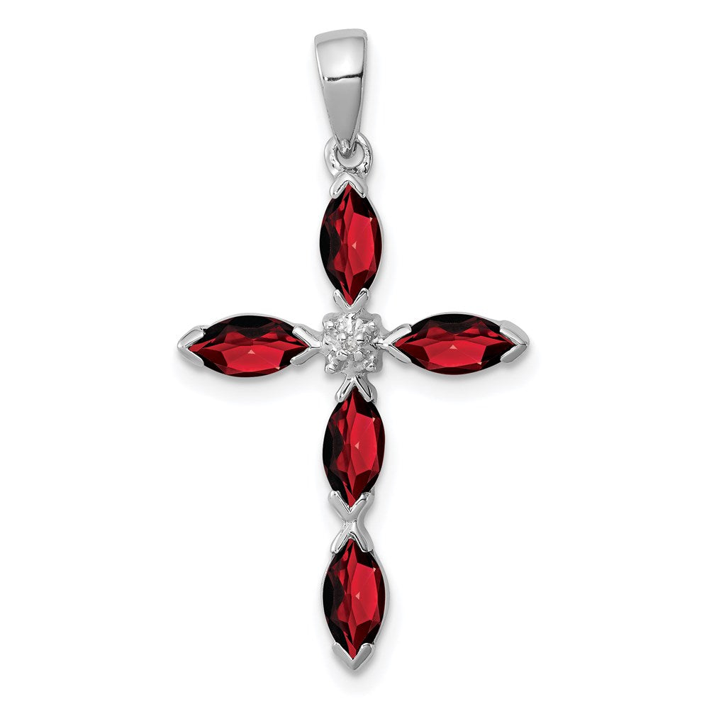 Sterlingsilber Rhodium Granat & Diamant Kreuz Anhänger