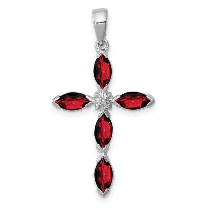 Sterlingsilber Rhodium Granat & Diamant Kreuz Anhänger