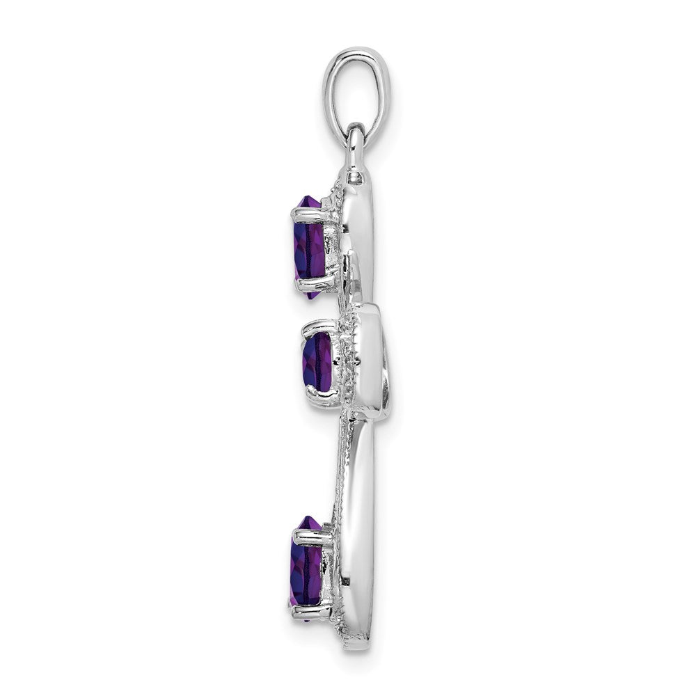 Sterlingsilber Rhodiniert Amethyst und Diamant Kreuz Anhänger