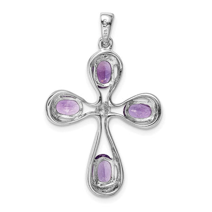 Sterlingsilber Rhodiniert Amethyst und Diamant Kreuz Anhänger