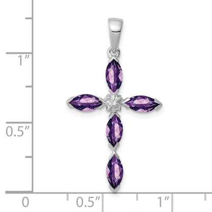 Sterlingsilber Rhodiniert Amethyst Diamant Anhänger