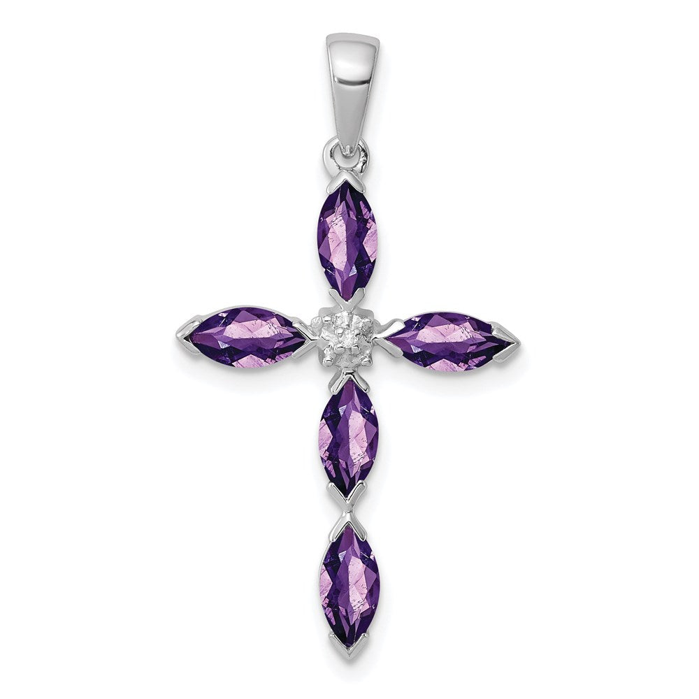 Sterlingsilber Rhodiniert Amethyst Diamant Anhänger