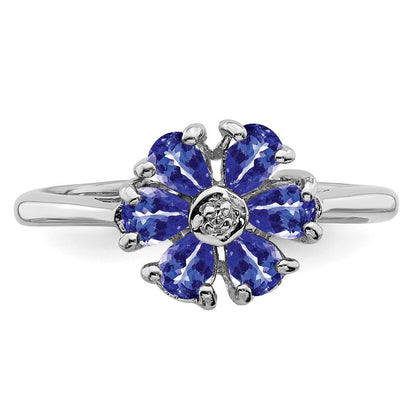 Sterlingsilber Rhodium Tansanit & Diamant. Ring