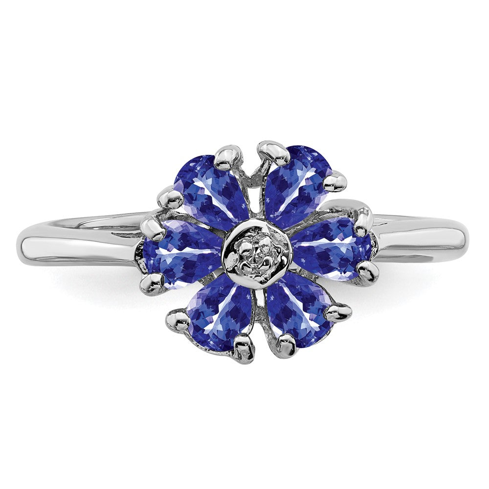 Sterlingsilber Rhodium Tansanit & Diamant. Ring