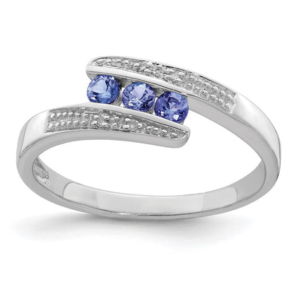 Sterlingsilber Rhodium Tansanit & Diamant. Ring