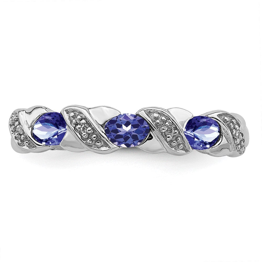 Sterlingsilber Rhodium Tansanit & Diamant. Ring