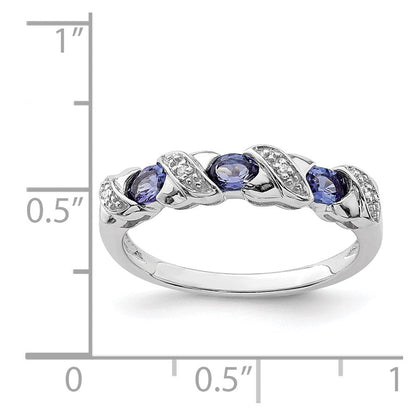 Sterlingsilber Rhodium Tansanit & Diamant. Ring