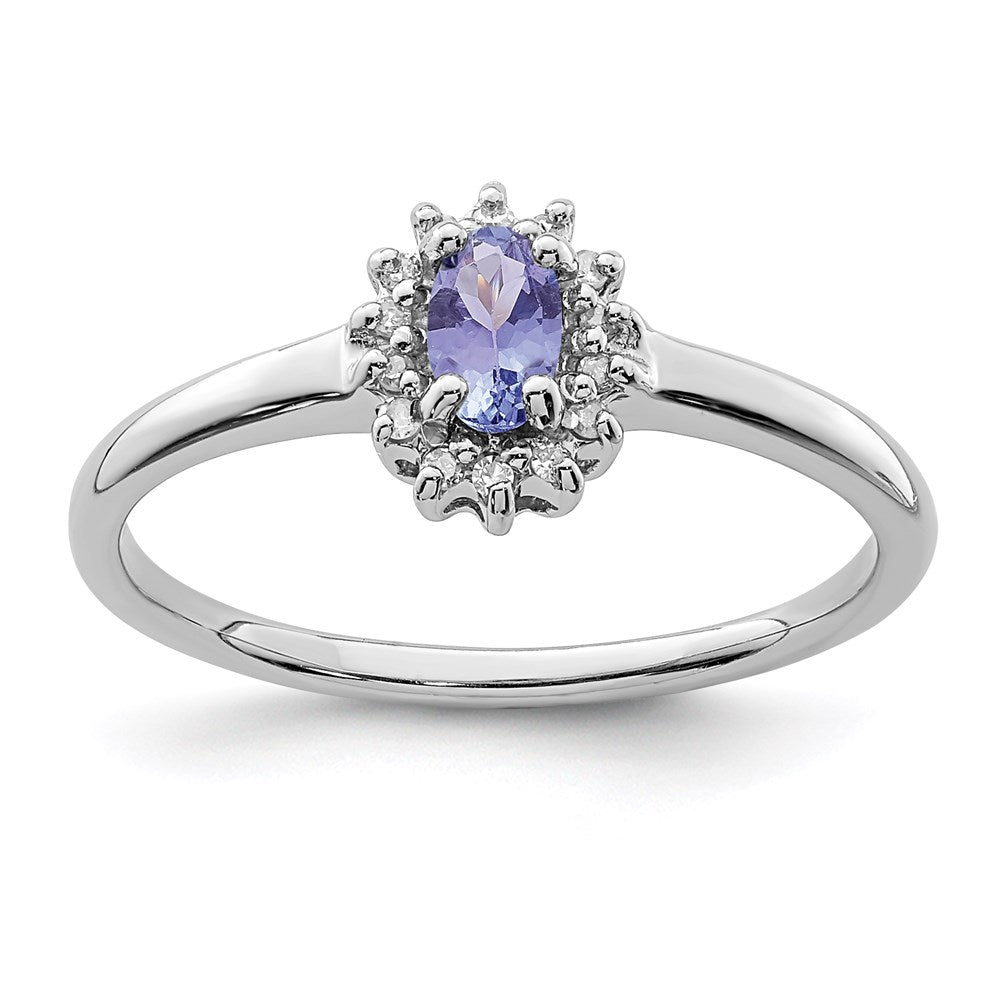 Sterlingsilber Rhodium Tansanit & Diamant. Ring