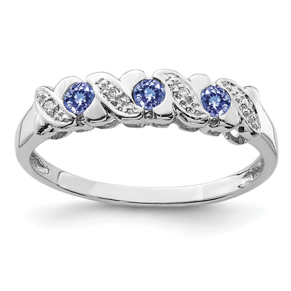 Sterlingsilber Rhodium Tansanit & Diamant. Ring
