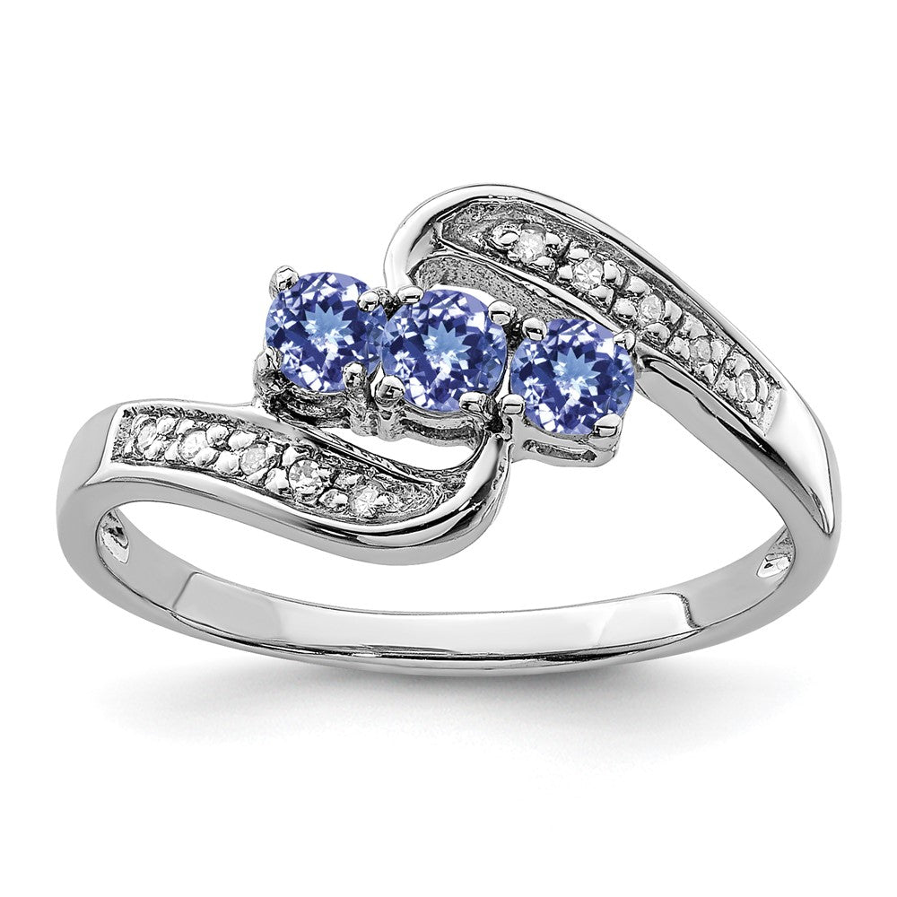 Sterlingsilber Rhodium Tansanit & Diamant. Ring