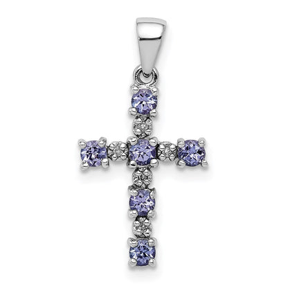 Sterlingsilber Rhodiniert Tansanit & Diamant Anhänger