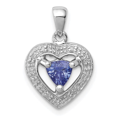 Sterlingsilber Rhodiniert Tansanit & Diamant Anhänger