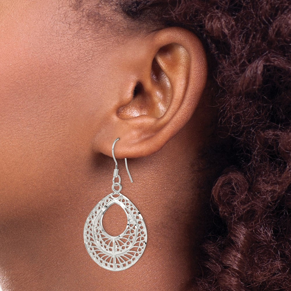 Sterlingsilber Poliert Strukturiert Diamantiert Filigran Tropfen Ohrhänger