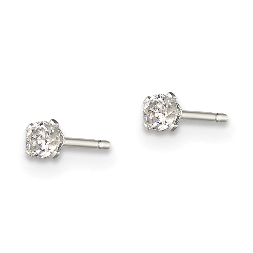 Sterlingsilber Poliert Kinder 2.5mm Rund Snap Set Zirkonia Ohrstecker