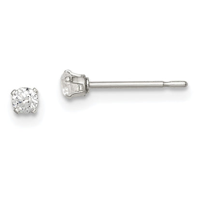 Sterlingsilber Poliert Kinder 2.5mm Rund Snap Set Zirkonia Ohrstecker