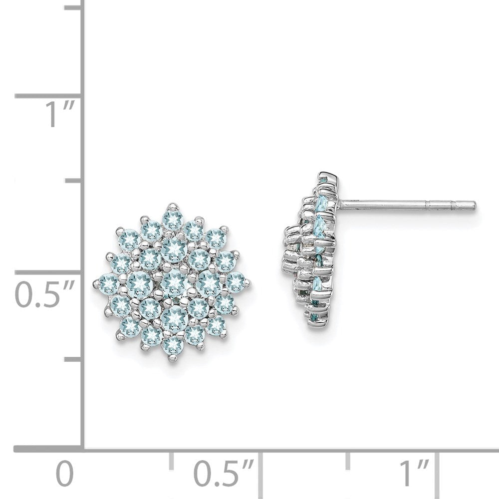 Sterlingsilber Rhodiniert Aquamarin Rund Ohrstecker