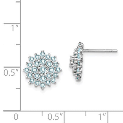 Sterlingsilber Rhodiniert Aquamarin Rund Ohrstecker