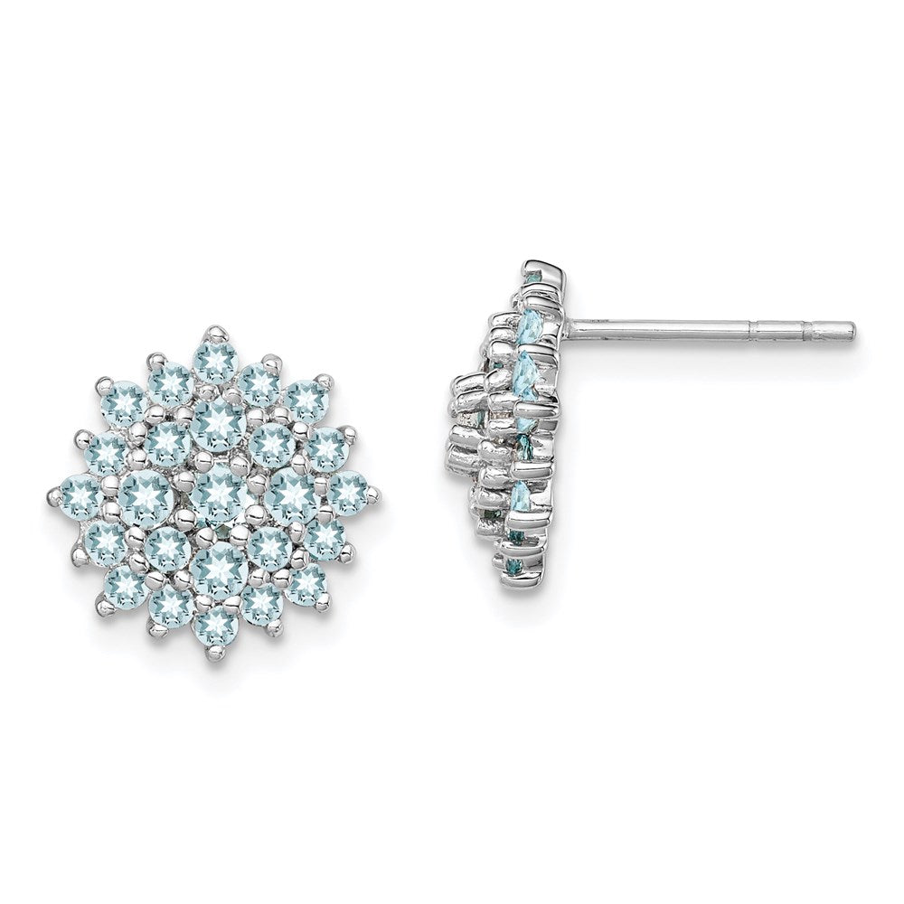 Sterlingsilber Rhodiniert Aquamarin Rund Ohrstecker