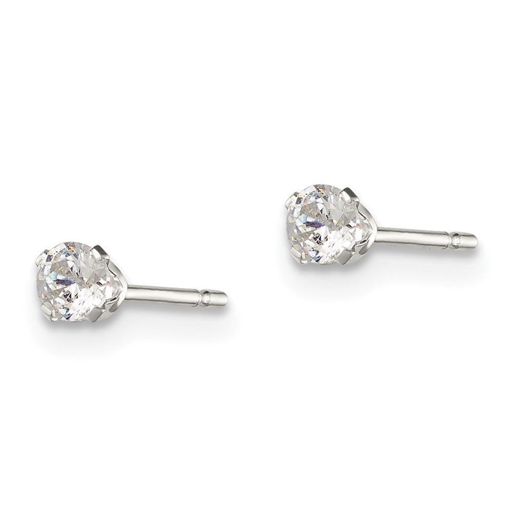 Sterlingsilber Poliert Kinder 3mm Rund Snap Set Zirkonia Ohrstecker