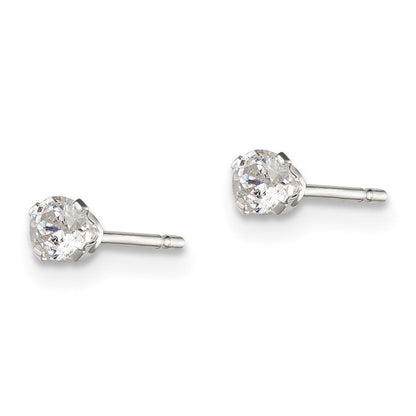 Sterlingsilber Poliert Kinder 3mm Rund Snap Set Zirkonia Ohrstecker