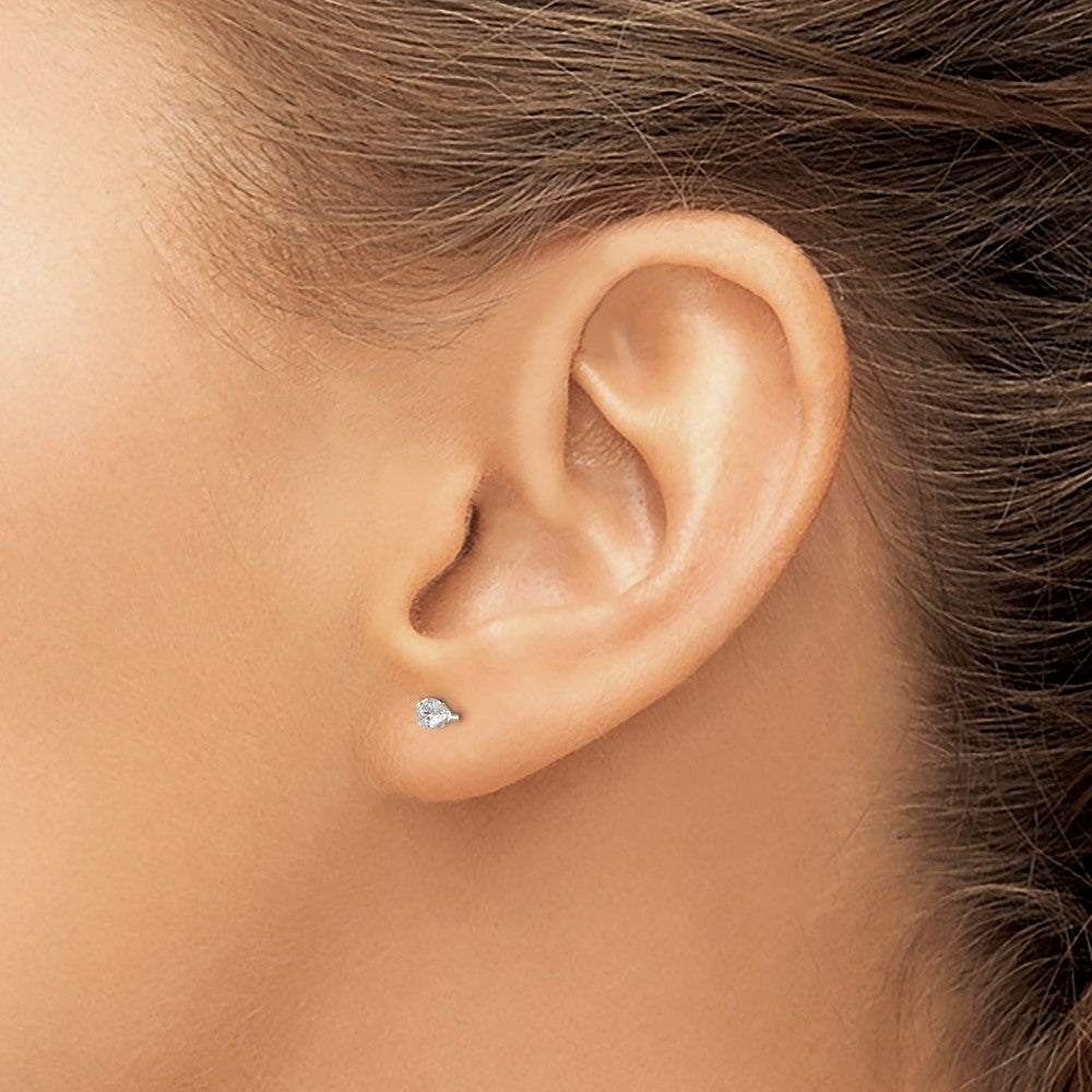 Sterlingsilber Poliert Kinder 3mm Rund Snap Set Zirkonia Ohrstecker