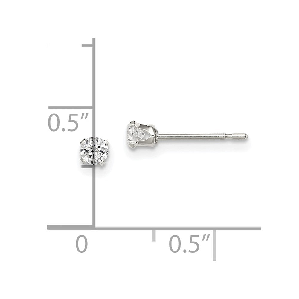 Sterlingsilber Poliert Kinder 3mm Rund Snap Set Zirkonia Ohrstecker